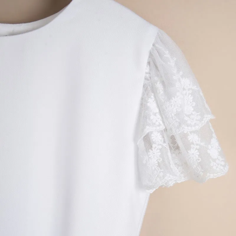 WHITE Elegant Communion Dress with Lace Frill Sleeves ( K20 )