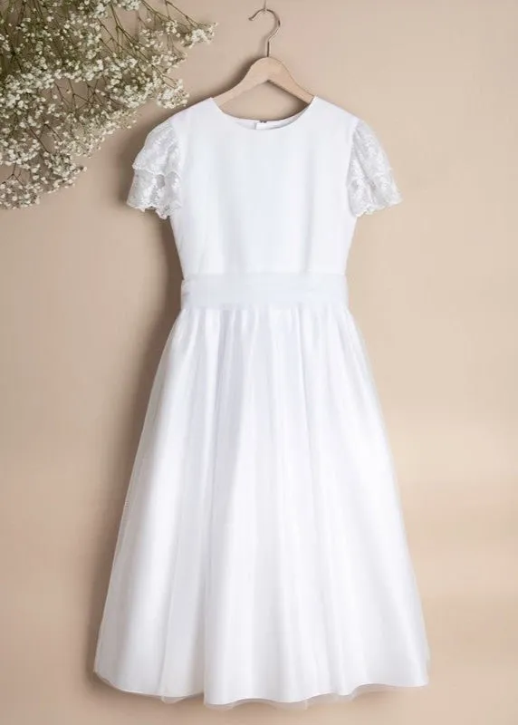 WHITE Elegant Communion Dress with Lace Frill Sleeves ( K20 )