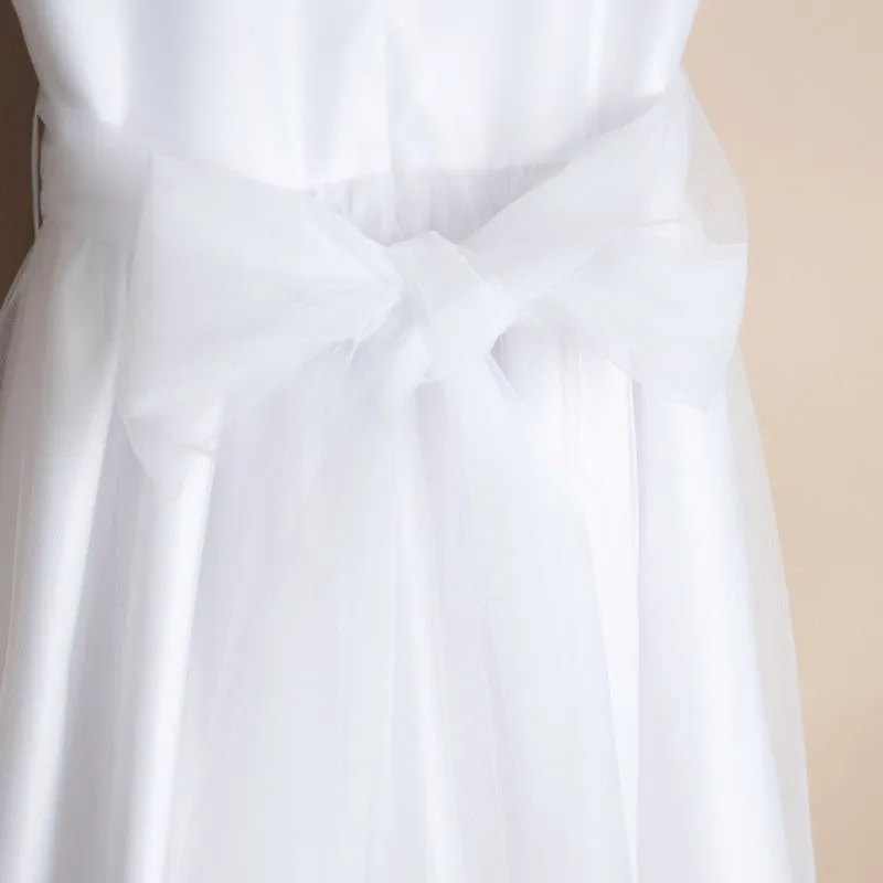 WHITE Elegant Communion Dress with Lace Frill Sleeves ( K20 )