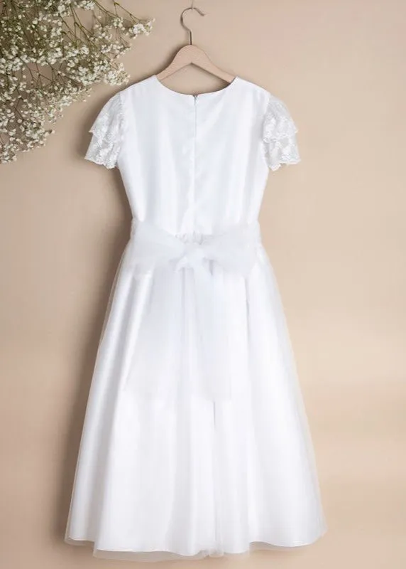 WHITE Elegant Communion Dress with Lace Frill Sleeves ( K20 )