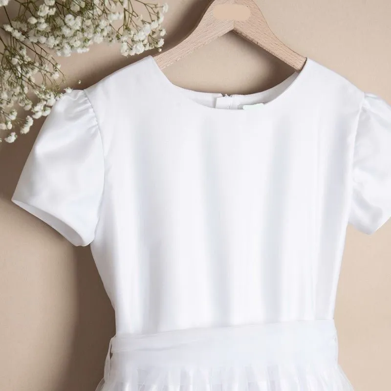WHITE First Communion Dress with Decorative Lace (K21)