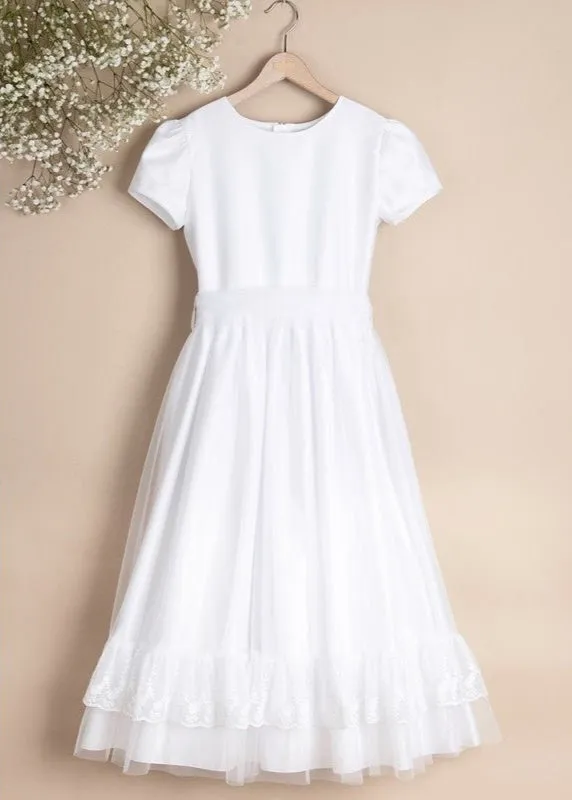 WHITE First Communion Dress with Decorative Lace (K21)