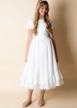 WHITE First Communion Dress with Decorative Lace (K21)