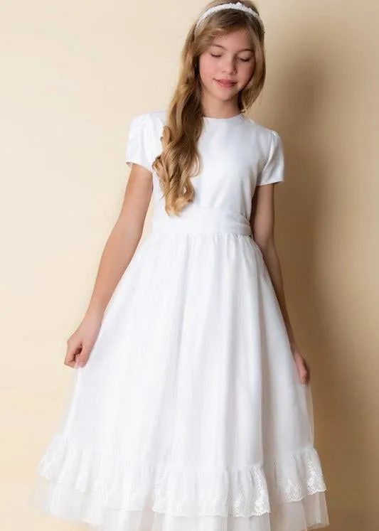 WHITE First Communion Dress with Decorative Lace (K21)