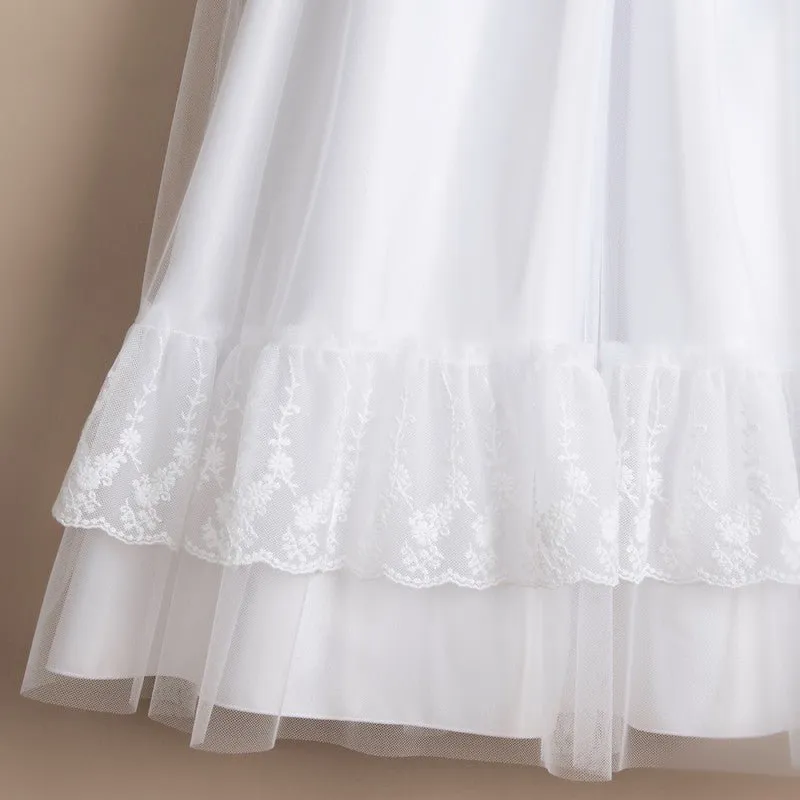 WHITE First Communion Dress with Decorative Lace (K21)