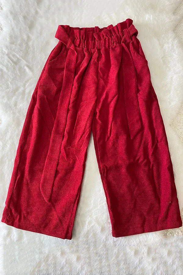 Wide leg corduroy red pats with pocket and belt DLH2708