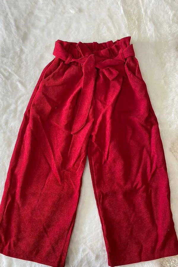 Wide leg corduroy red pats with pocket and belt DLH2708
