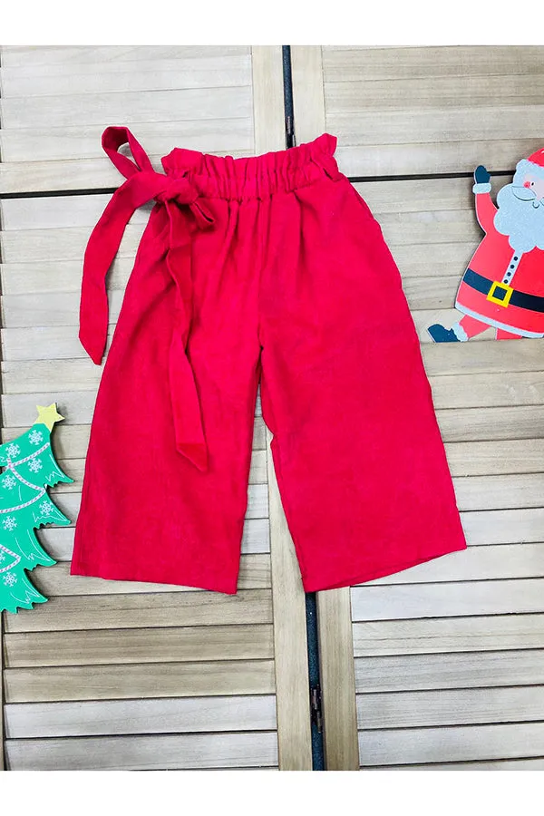 Wide leg corduroy red pats with pocket and belt DLH2708
