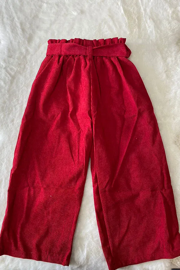 Wide leg corduroy red pats with pocket and belt DLH2708