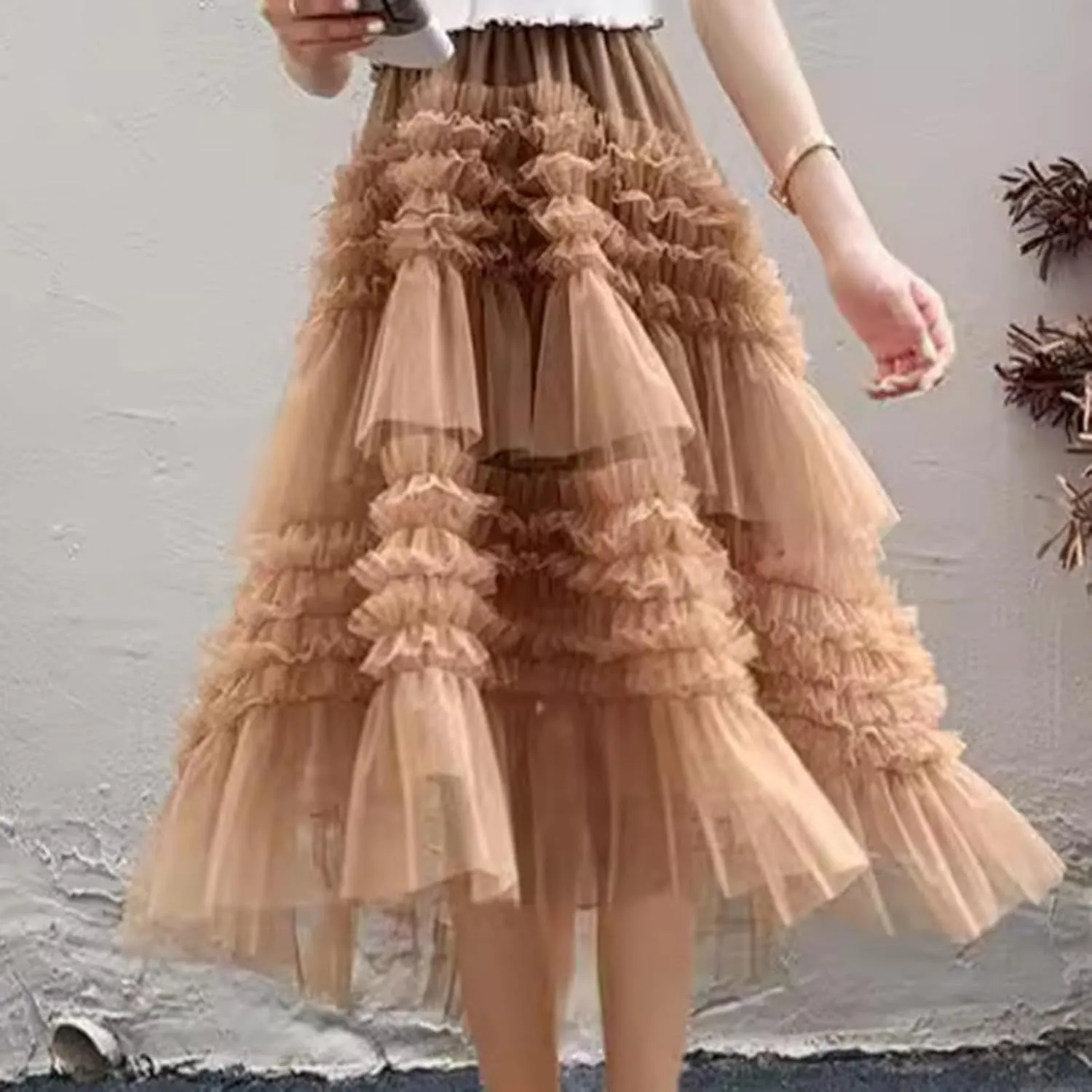 Women Tulle Skirts A-Line Fairy Skirt Asymmetrical Fluffy Skirt High Low Tutu Skirt Mesh Layered Skirts Flowy Skirt