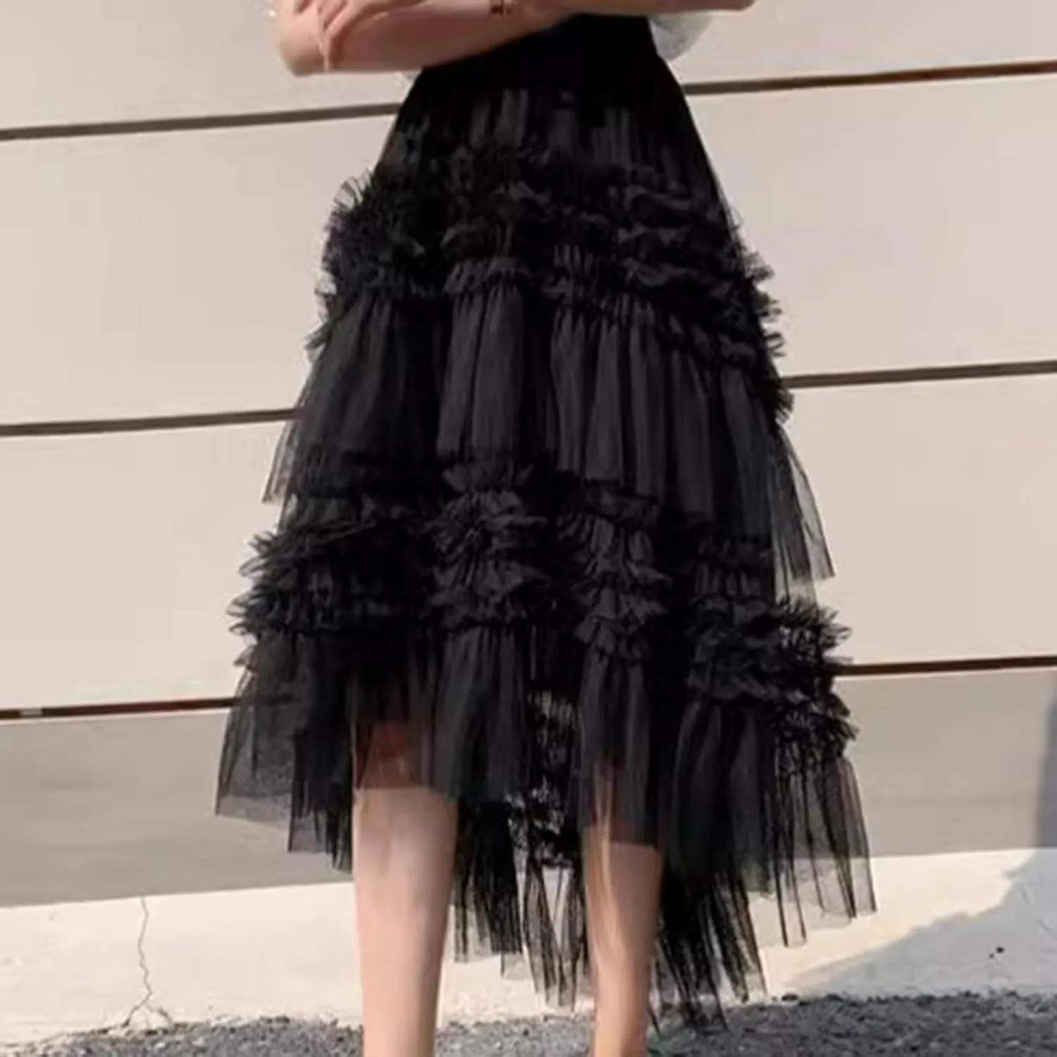 Women Tulle Skirts A-Line Fairy Skirt Asymmetrical Fluffy Skirt High Low Tutu Skirt Mesh Layered Skirts Flowy Skirt