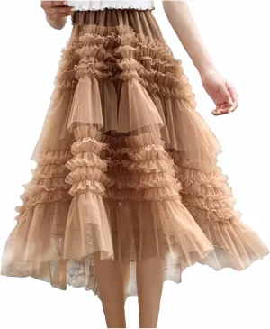 Women Tulle Skirts A-Line Fairy Skirt Asymmetrical Fluffy Skirt High Low Tutu Skirt Mesh Layered Skirts Flowy Skirt