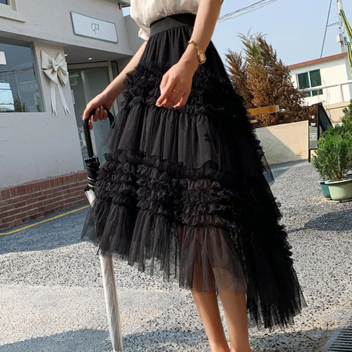 Women Tulle Skirts A-Line Fairy Skirt Asymmetrical Fluffy Skirt High Low Tutu Skirt Mesh Layered Skirts Flowy Skirt