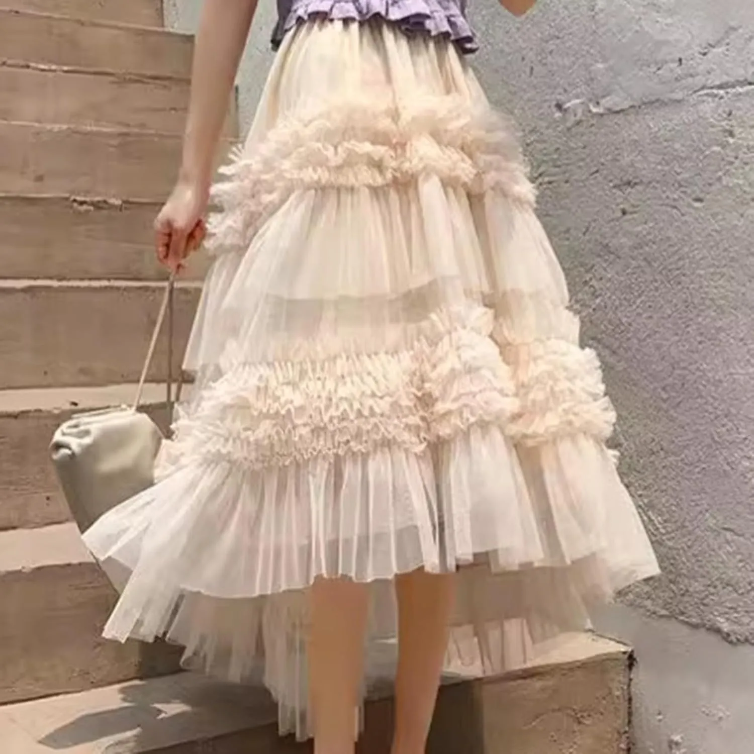 Women Tulle Skirts A-Line Fairy Skirt Asymmetrical Fluffy Skirt High Low Tutu Skirt Mesh Layered Skirts Flowy Skirt