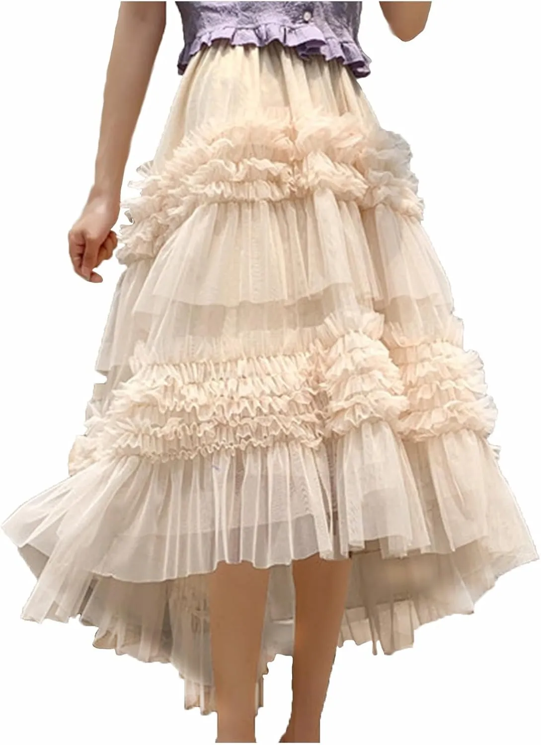 Women Tulle Skirts A-Line Fairy Skirt Asymmetrical Fluffy Skirt High Low Tutu Skirt Mesh Layered Skirts Flowy Skirt