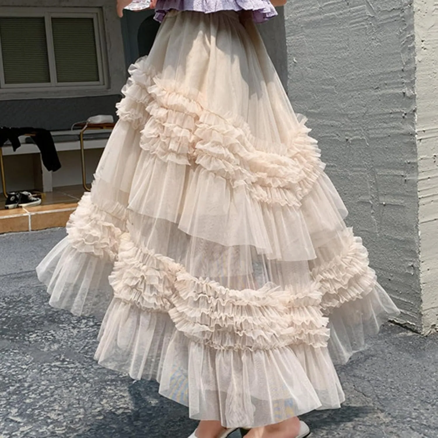 Women Tulle Skirts A-Line Fairy Skirt Asymmetrical Fluffy Skirt High Low Tutu Skirt Mesh Layered Skirts Flowy Skirt