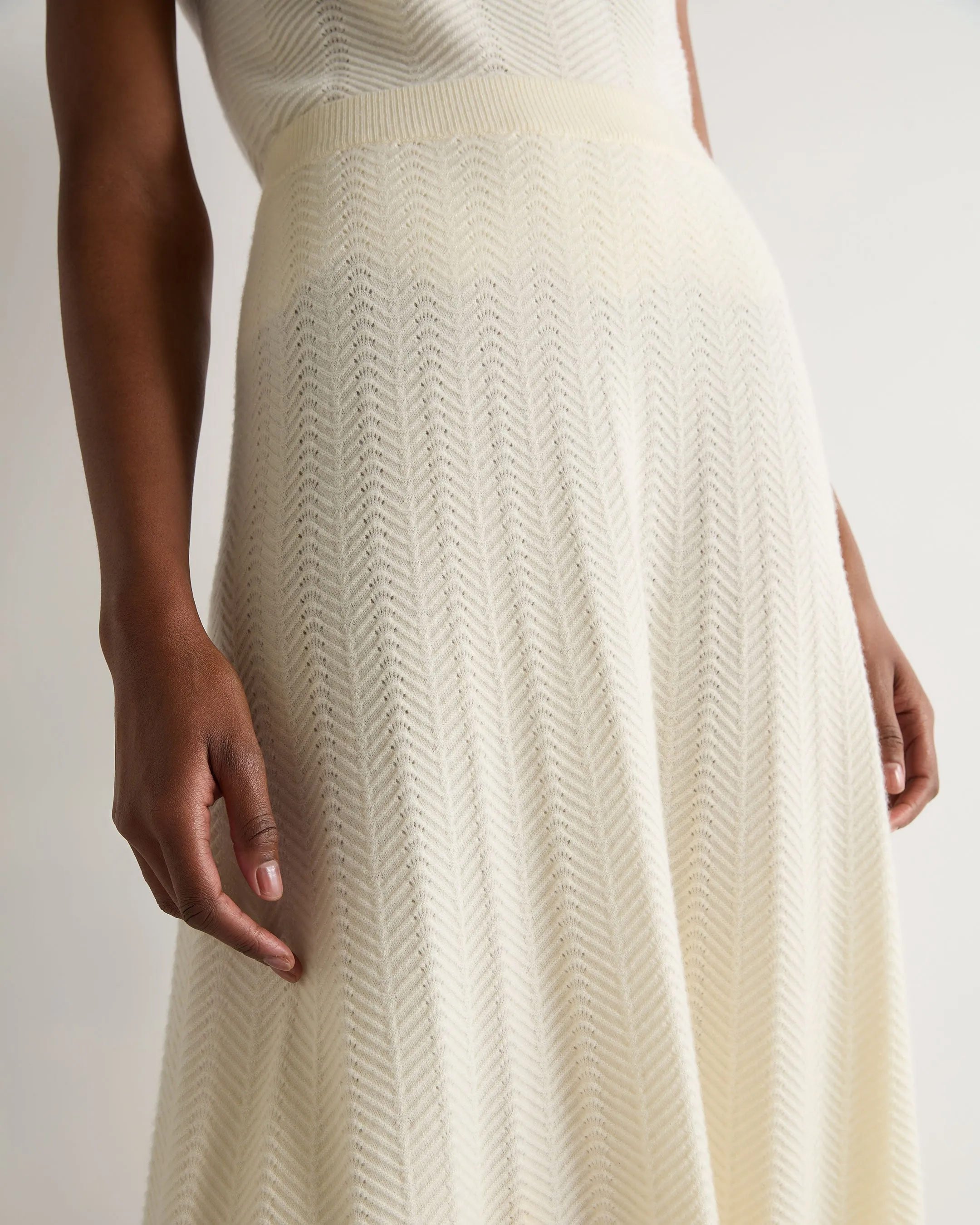 Women's Chevron Stitch Cashmere Maxi Skirt New Ivory White
