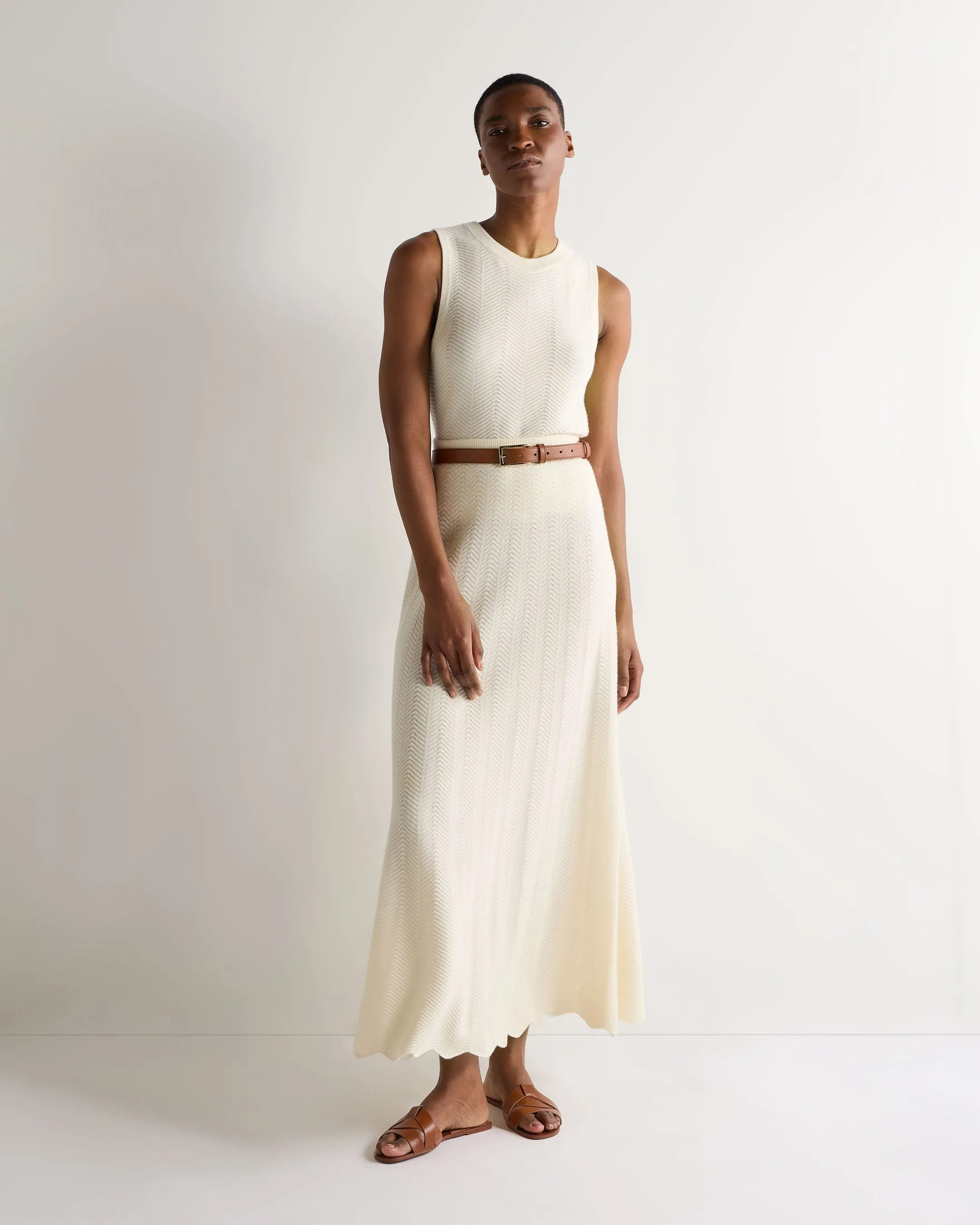 Women's Chevron Stitch Cashmere Maxi Skirt New Ivory White