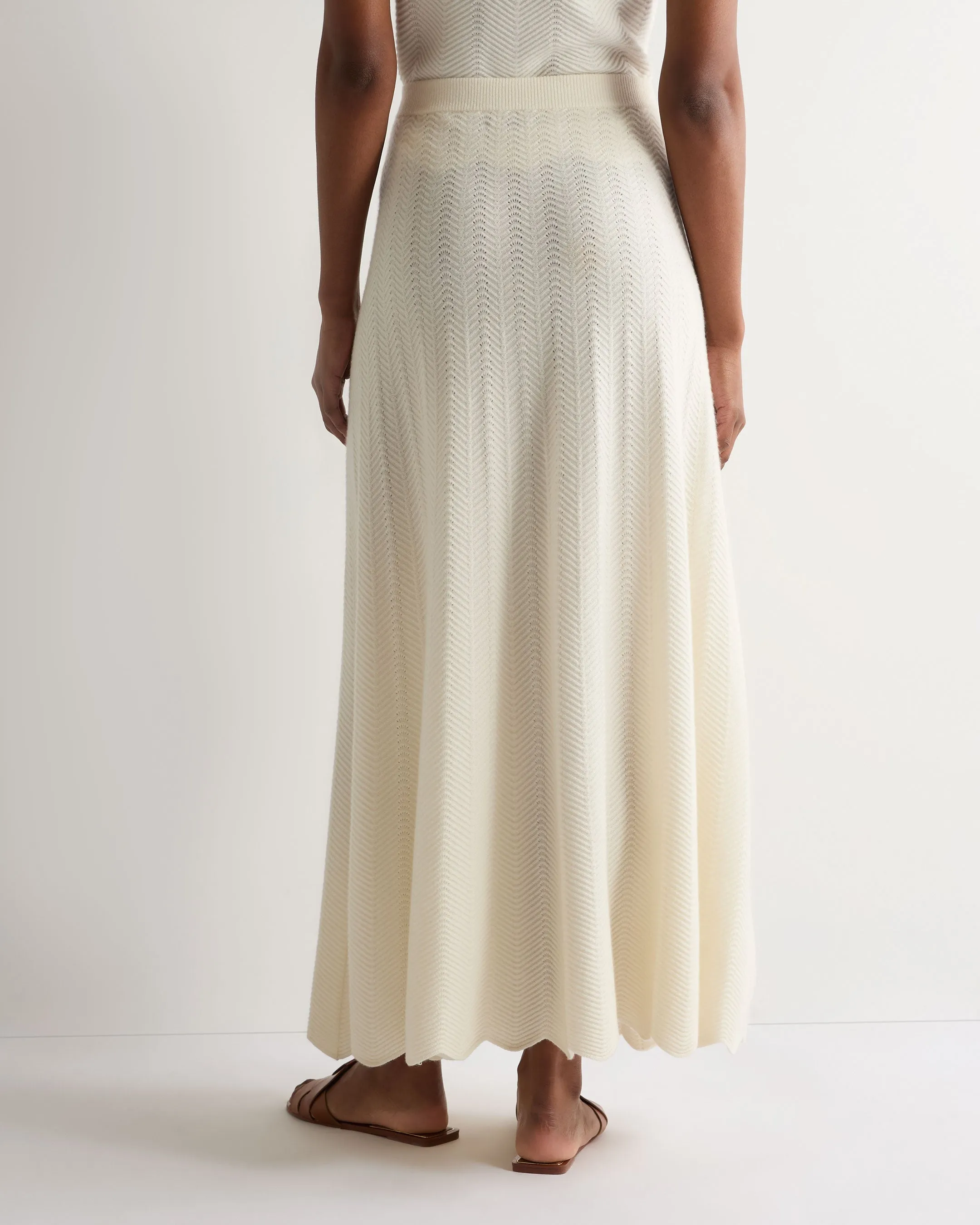 Women's Chevron Stitch Cashmere Maxi Skirt New Ivory White
