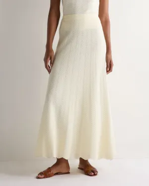 Women's Chevron Stitch Cashmere Maxi Skirt New Ivory White