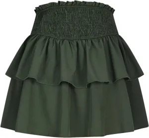 Women's High Waist Mini Skirt Layered Ruffle Hem Flared Flowy Casual Solid Color Tiered A Line Swing Short Skirts