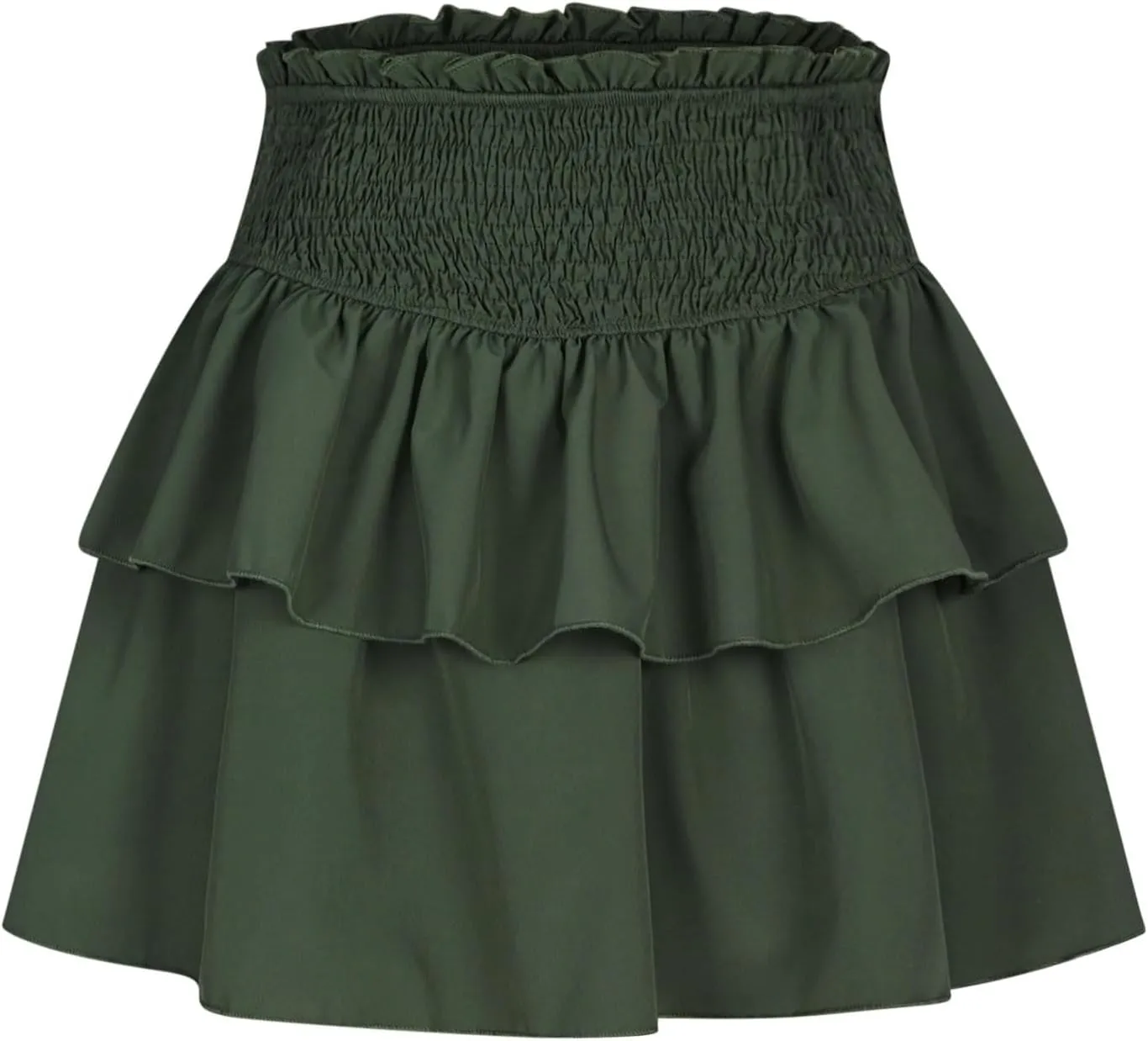 Women's High Waist Mini Skirt Layered Ruffle Hem Flared Flowy Casual Solid Color Tiered A Line Swing Short Skirts