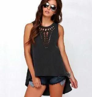 Women's Hot New Retro Black Hollow Out  Sexy Tank Tops