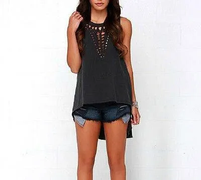 Women's Hot New Retro Black Hollow Out  Sexy Tank Tops