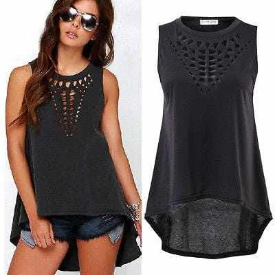 Women's Hot New Retro Black Hollow Out  Sexy Tank Tops