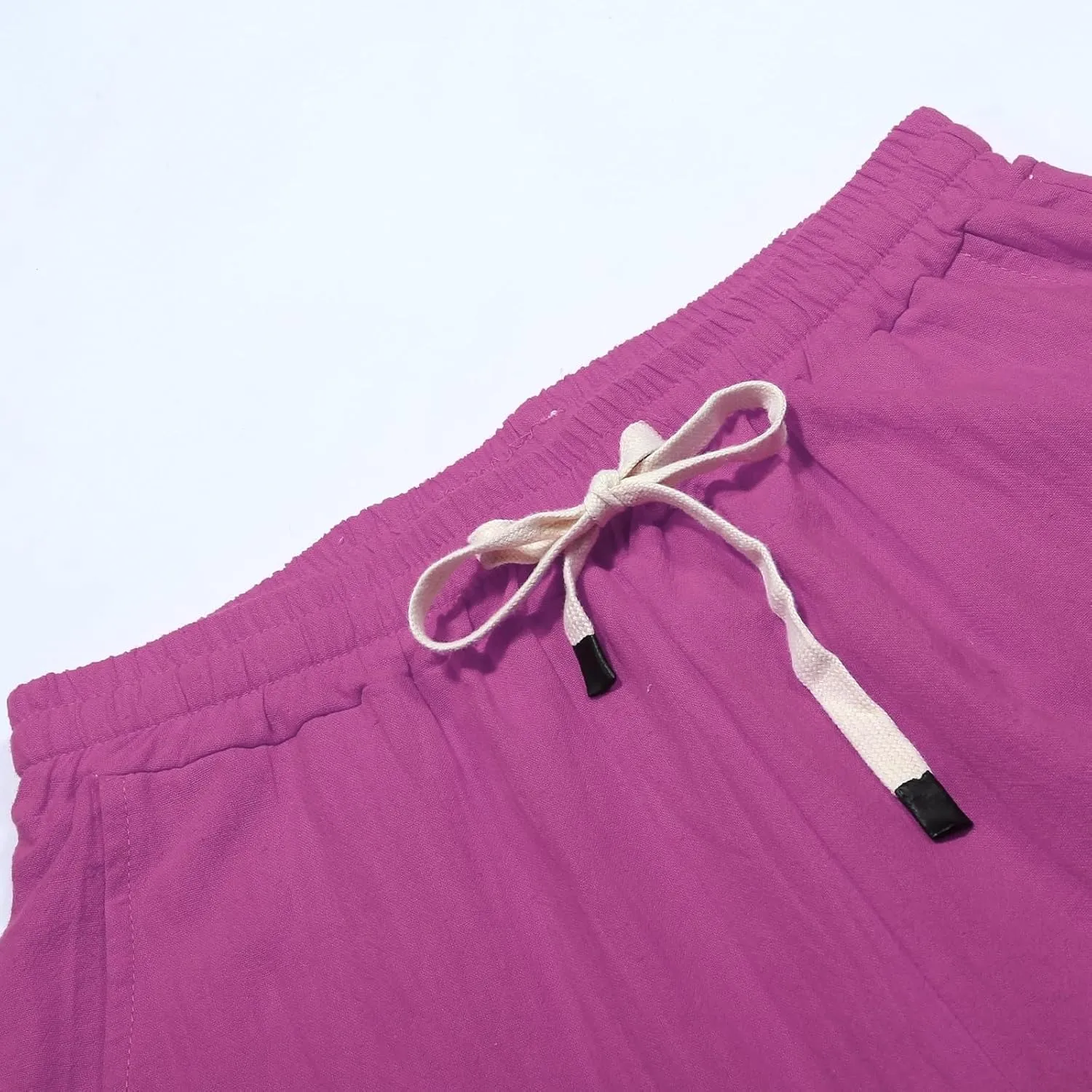 Womens Linen Pants with Pockets High Waist Comfy White Gauze Cropped Pants Casual Lightweight Loose Buttons Trousers