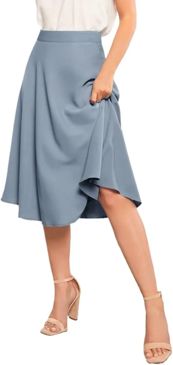 Womens Summer Flowy Skirt Dress Solid Midi Skirt
