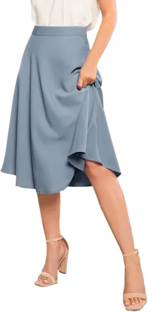 Womens Summer Flowy Skirt Dress Solid Midi Skirt