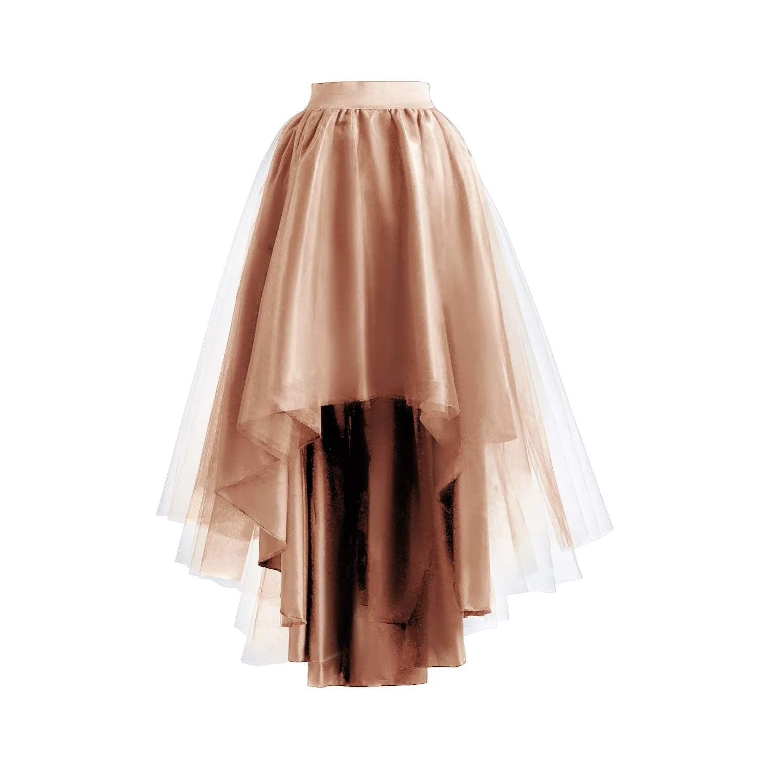 Women’s Tulle Elastic Waist High Low Prom Cocktail Long Skirt