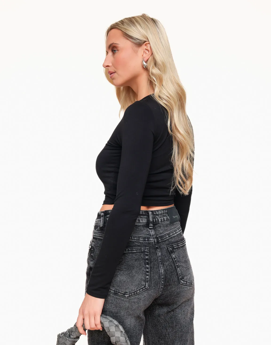 Zwarte Basic LS Cropped - Top