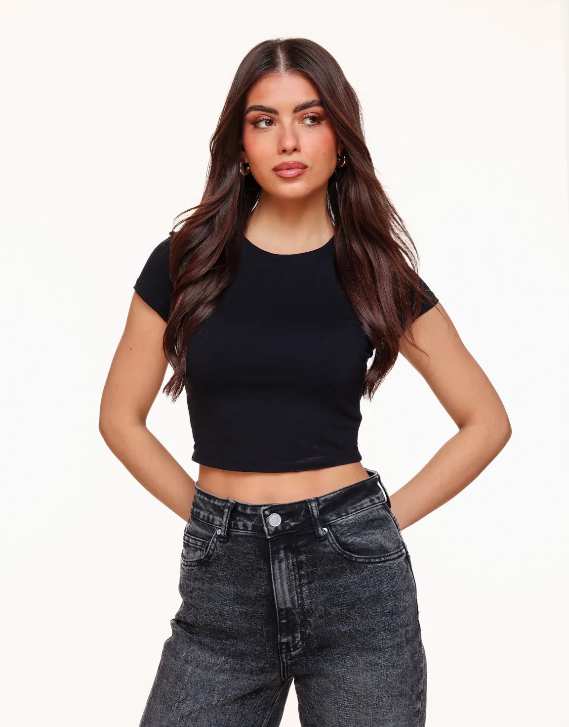 Zwarte Cropped SS - Top