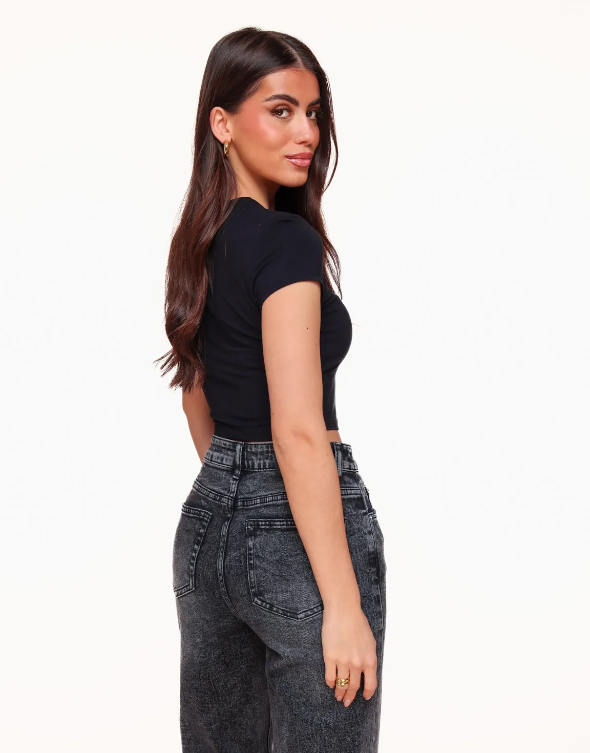 Zwarte Cropped SS - Top