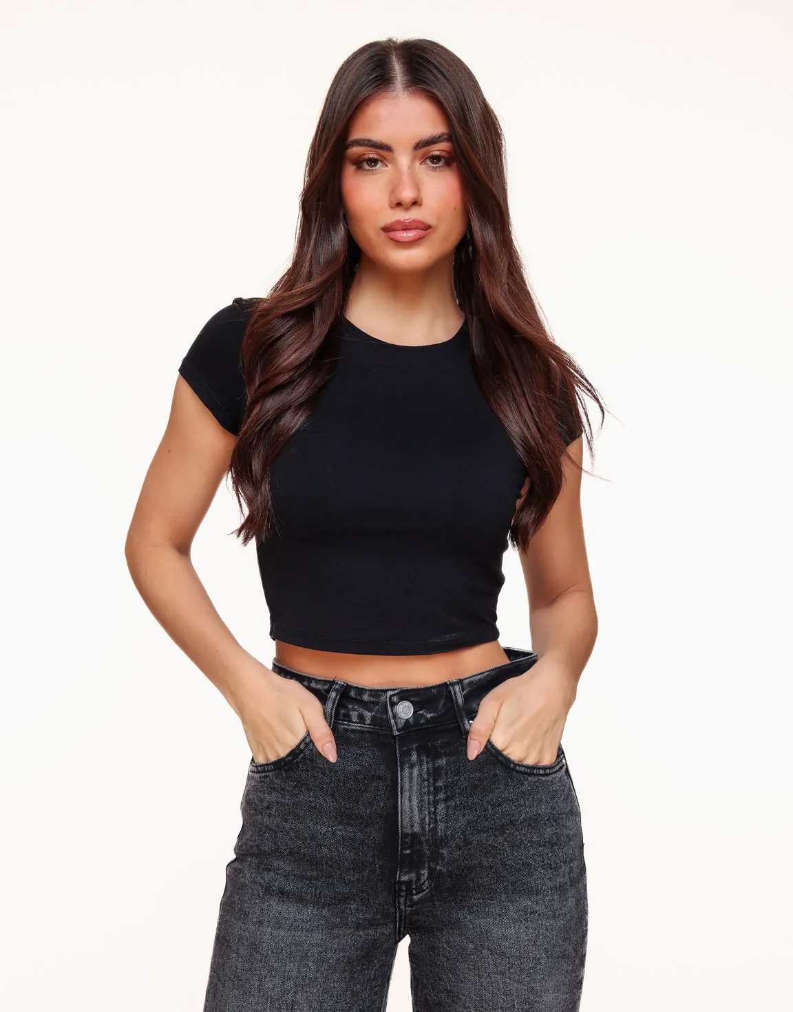 Zwarte Cropped SS - Top